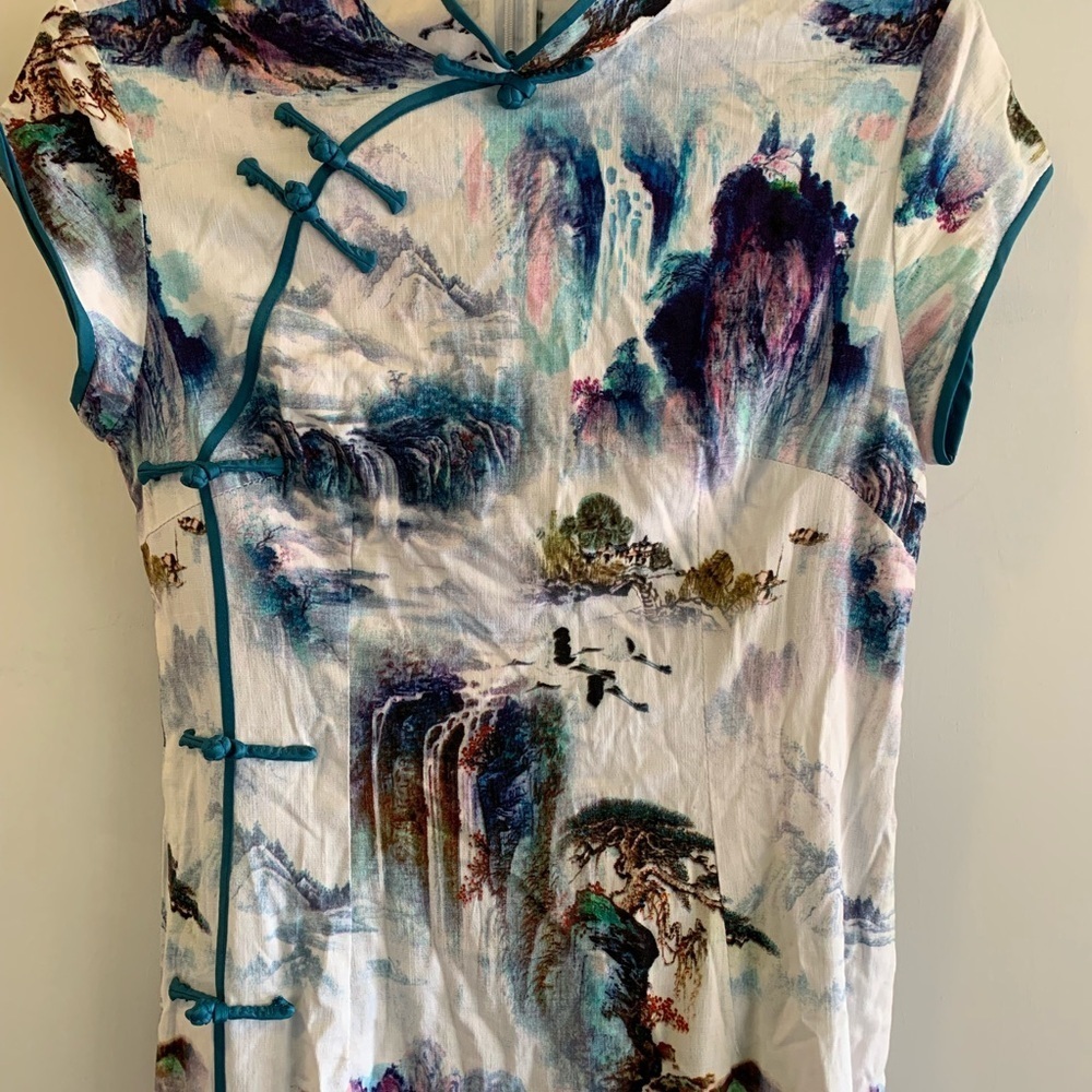 Hemp Blend Scenic Print Maxi Dress